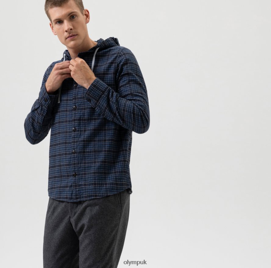 Clothing OLYMP Level Five Smart Casual Overshirt, Casual Shirt, Hood, Marine NZ22L1966