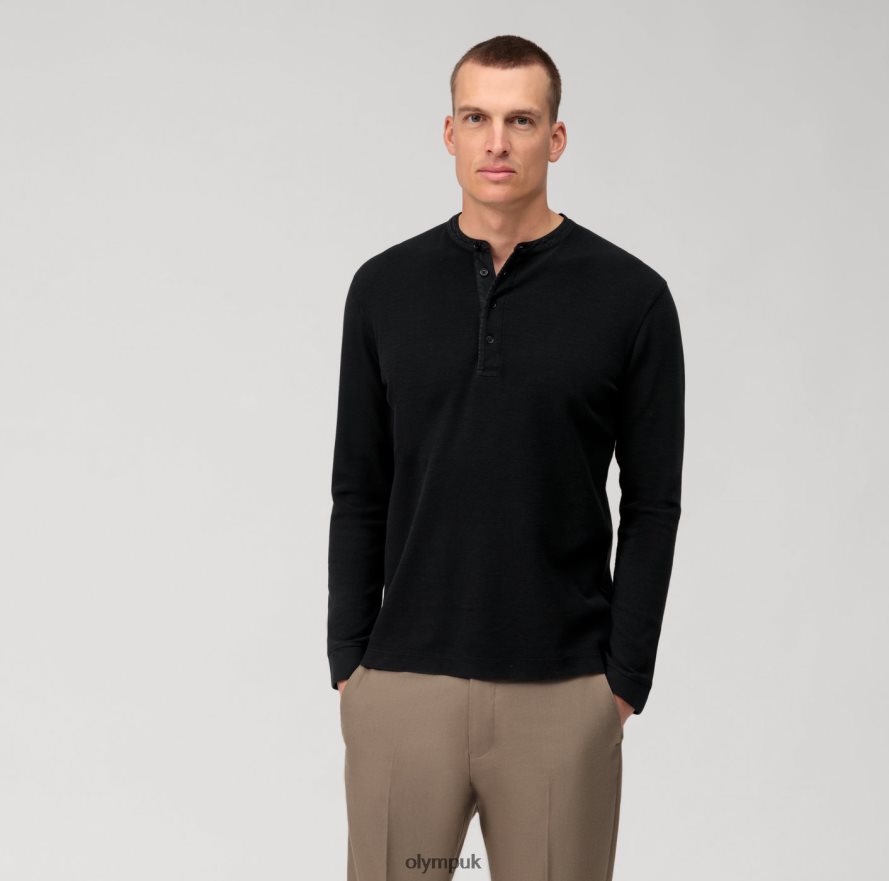 Clothing OLYMP Casual Jersey Long-Sleeved Polo, Black NZ22L2131