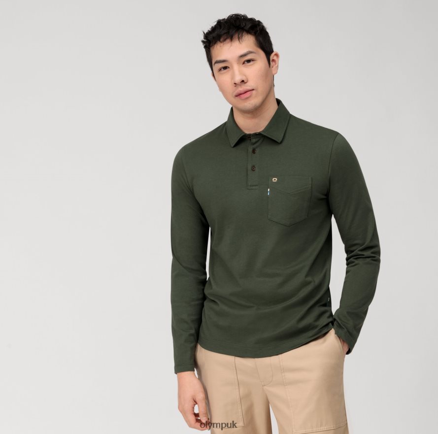 Clothing OLYMP Casual Jersey Long-Sleeved Polo, Dark Green NZ22L2120