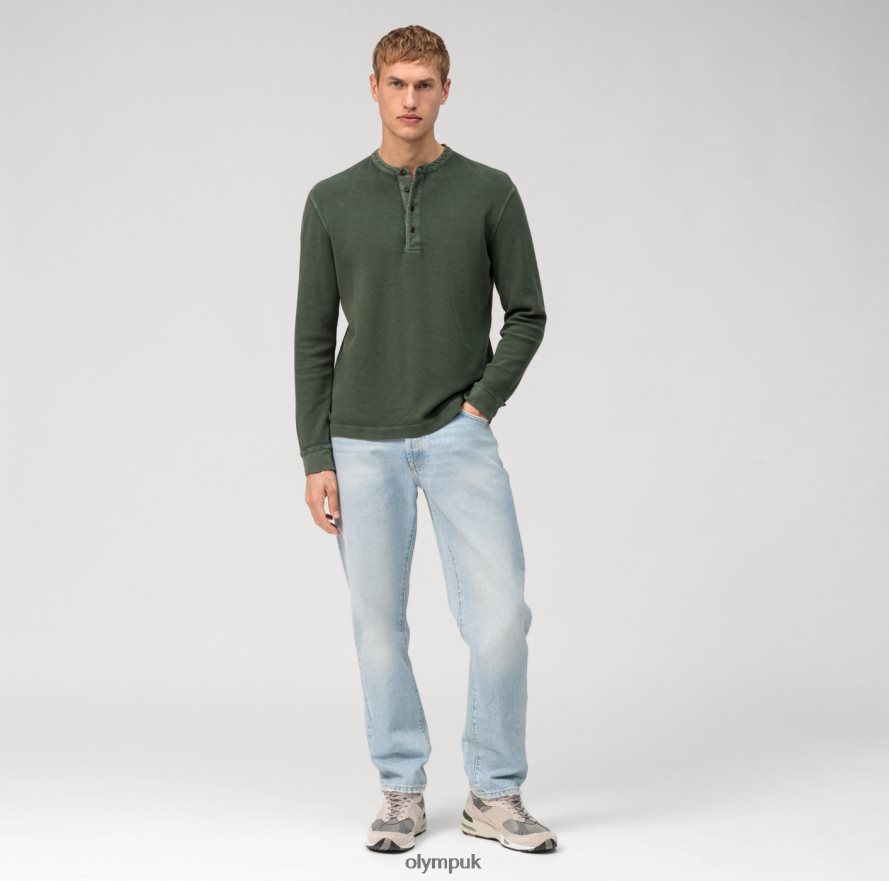 Clothing OLYMP Casual Jersey Long-Sleeved Polo, Grey Green NZ22L2115