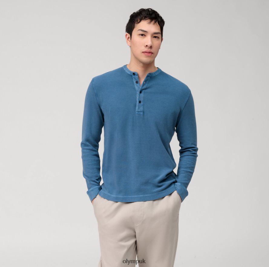 Clothing OLYMP Casual Jersey Long-Sleeved Polo, Smoke Blue NZ22L2129