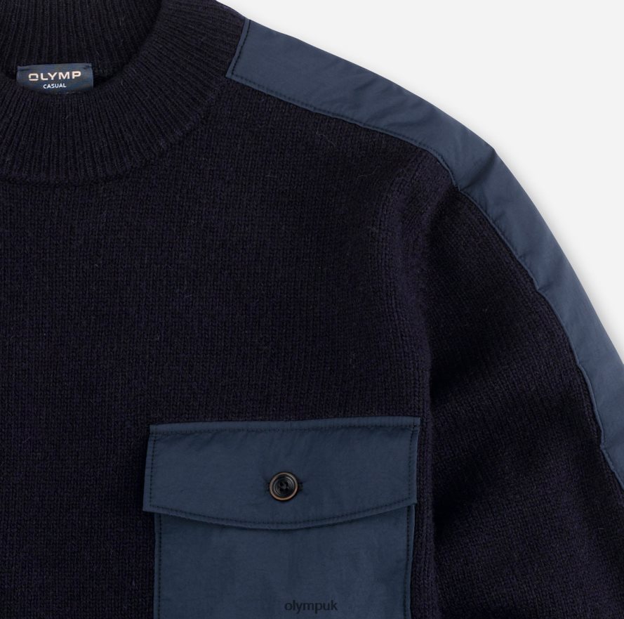 Clothing OLYMP Knitwear Modern Fit, Pullover Stand-Up Collar, Marine NZ22L1864