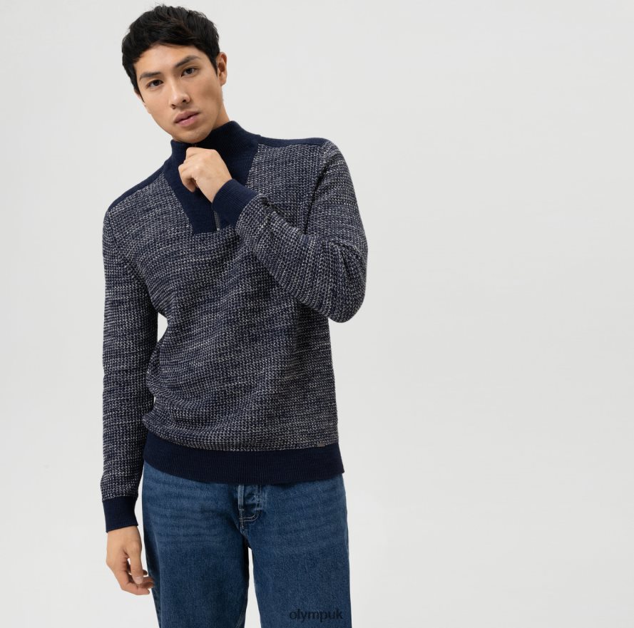 Clothing OLYMP Knitwear Modern Fit, Pullover Zipper Jacket, Marine NZ22L1749