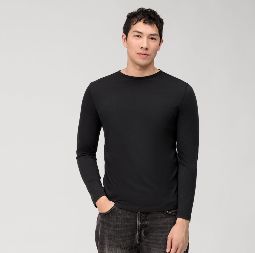 Clothing OLYMP Casual Jersey Long-Sleeved T-Shirt, Black NZ22L2036