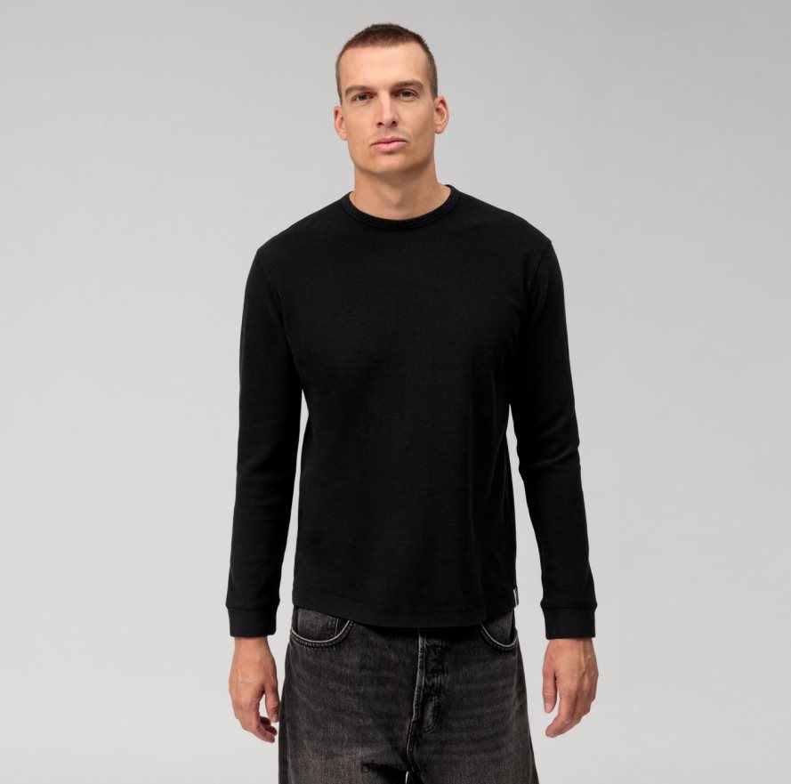 Clothing OLYMP Casual Jersey Long-Sleeved T-Shirt, Black NZ22L2053