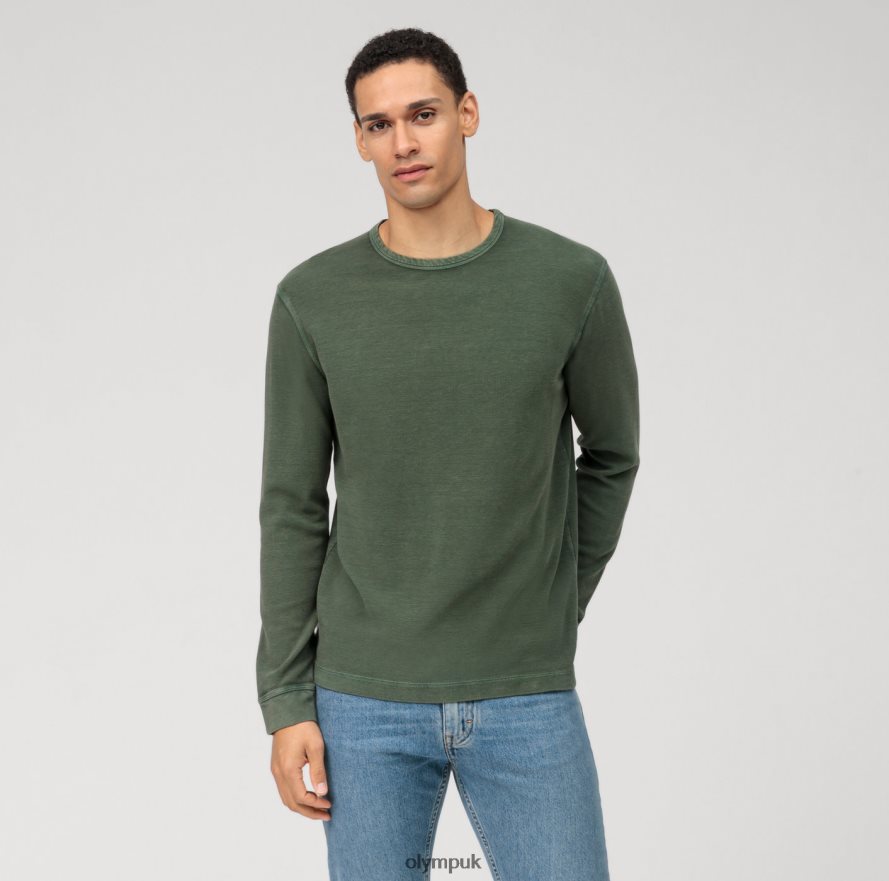 Clothing OLYMP Casual Jersey Long-Sleeved T-Shirt, Grey Green NZ22L2043