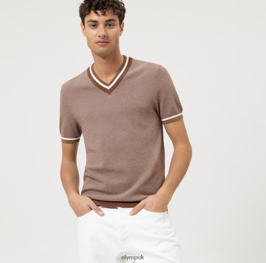 Clothing OLYMP Level Five Knitwear Body Fit, T-Shirt, Brown NZ22L2023