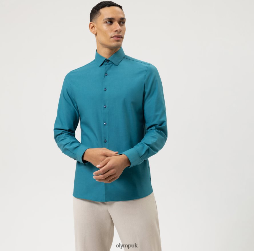 Clothing OLYMP Level Five 24/Seven Body Fit, Business Shirt, Long Sleeve Extra Long, Modern Kent, Emerald NZ22L891