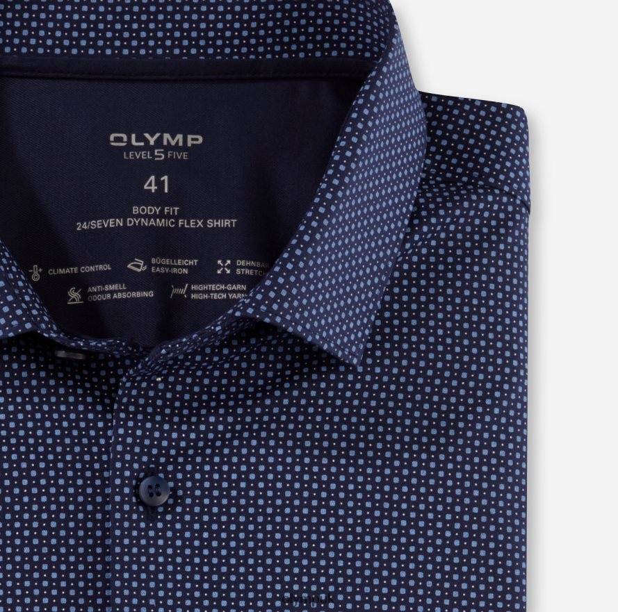 Clothing OLYMP Level Five 24/Seven Body Fit, Business Shirt, Modern Kent, Marine NZ22L446