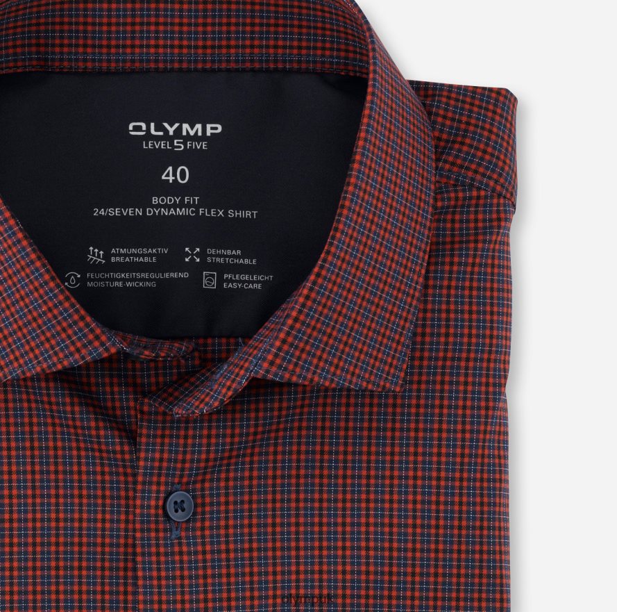 Clothing OLYMP Level Five 24/Seven Body Fit, Business Shirt, Modern Kent, Red Orange NZ22L830