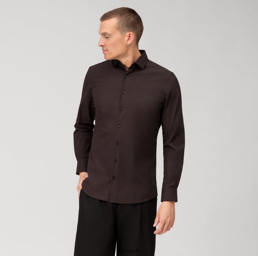 Clothing OLYMP Level Five 24/Seven Body Fit, Business Shirt, Modern Kent, Reddish Brown NZ22L540