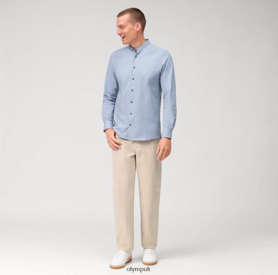 Clothing OLYMP Level Five 24/Seven Body Fit, Business Shirt, Stand-Up Collar, Bleu NZ22L434