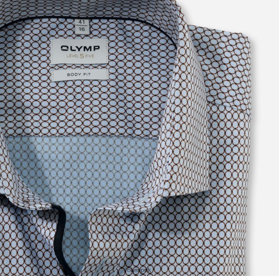 Clothing OLYMP Level Five Body Fit, Business Shirt, Long Sleeve Extra Long, Modern Kent, Brown NZ22L895
