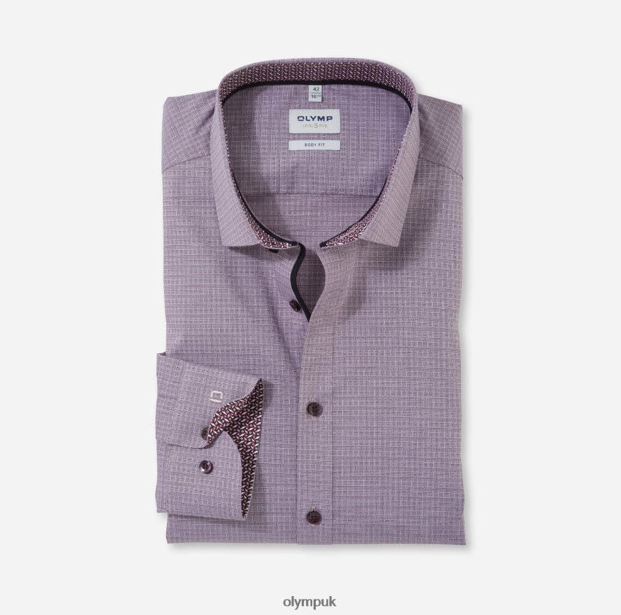 Clothing OLYMP Level Five Body Fit, Business Shirt, Long Sleeve Extra Long, Modern Kent, Dark Red NZ22L904