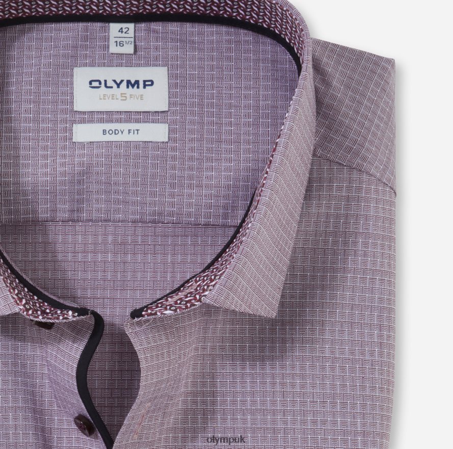 Clothing OLYMP Level Five Body Fit, Business Shirt, Long Sleeve Extra Long, Modern Kent, Dark Red NZ22L904