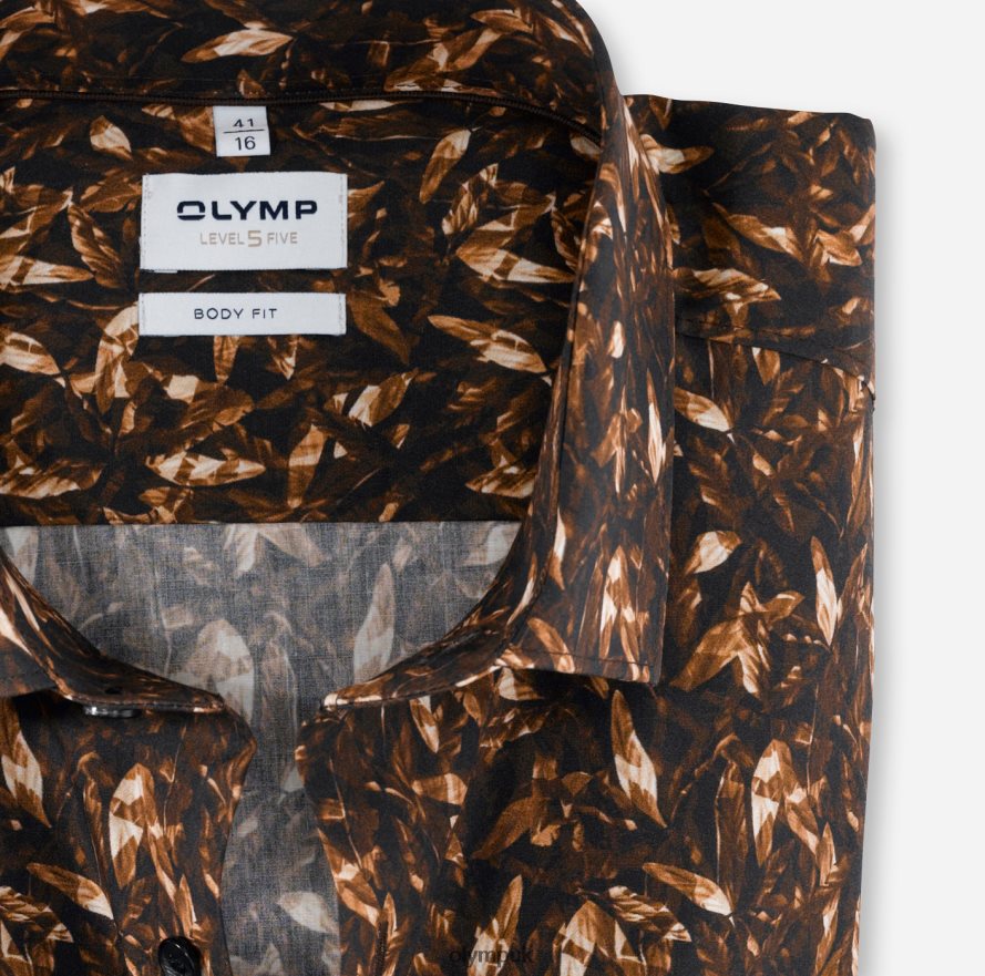 Clothing OLYMP Level Five Body Fit, Business Shirt, Modern Kent, Brown NZ22L783