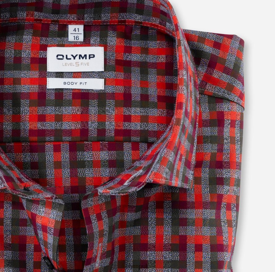 Clothing OLYMP Level Five Body Fit, Business Shirt, Modern Kent, Red Orange NZ22L776