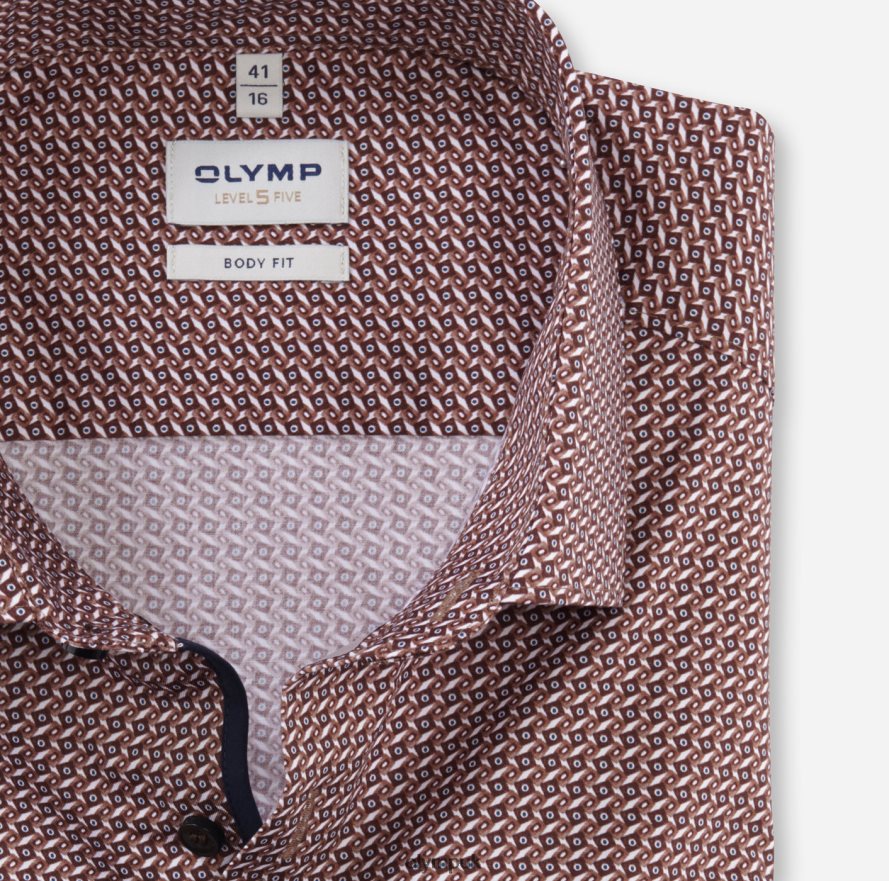 Clothing OLYMP Level Five Body Fit, Business Shirt, Modern Kent, Reddish Brown NZ22L482