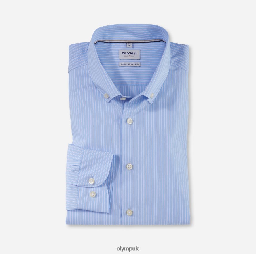 Clothing OLYMP Level Five Garment Washed Body Fit, Business Shirt, Button-Down, Bleu NZ22L463