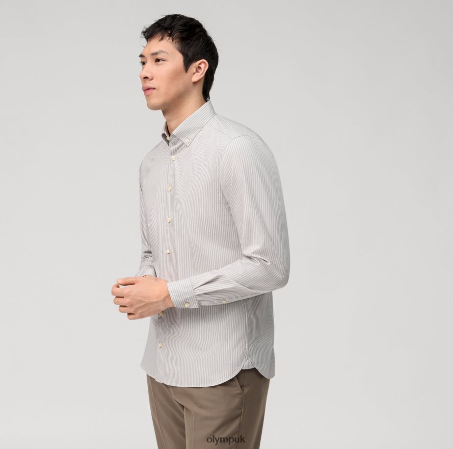 Clothing OLYMP Level Five Garment Washed Body Fit, Business Shirt, Button-Down, Taupe NZ22L553