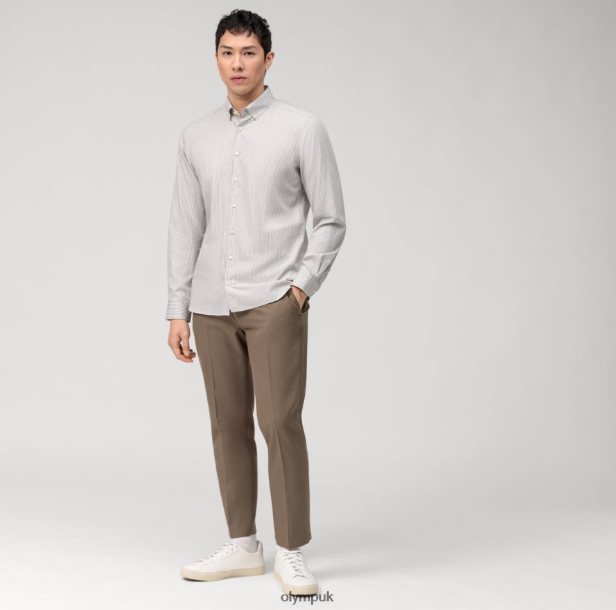 Clothing OLYMP Level Five Garment Washed Body Fit, Business Shirt, Button-Down, Taupe NZ22L553
