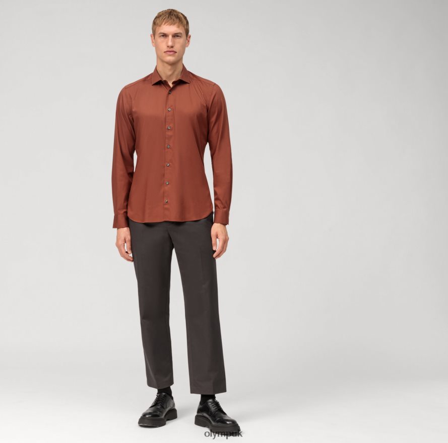 Clothing OLYMP Level Five Garment Washed Body Fit, Business Shirt, Kent, Reddish Brown NZ22L471