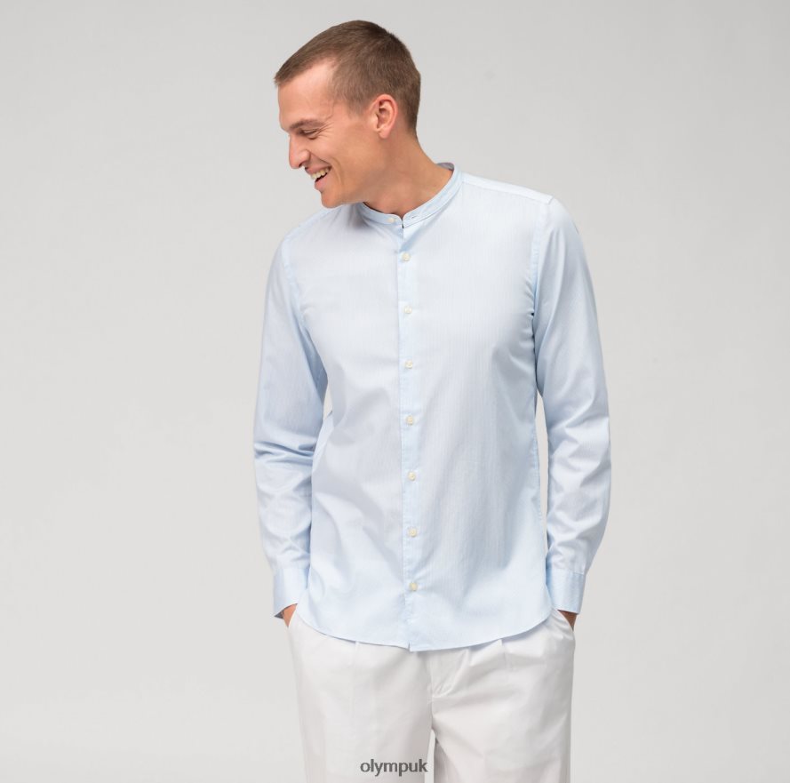 Clothing OLYMP Level Five Garment Washed Body Fit, Business Shirt, Stand-Up Collar, Bleu NZ22L496