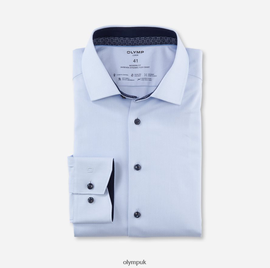Clothing OLYMP Luxor 24/Seven Modern Fit, Business Shirt, Extra Short Sleeve, Global Kent, Bleu NZ22L1457