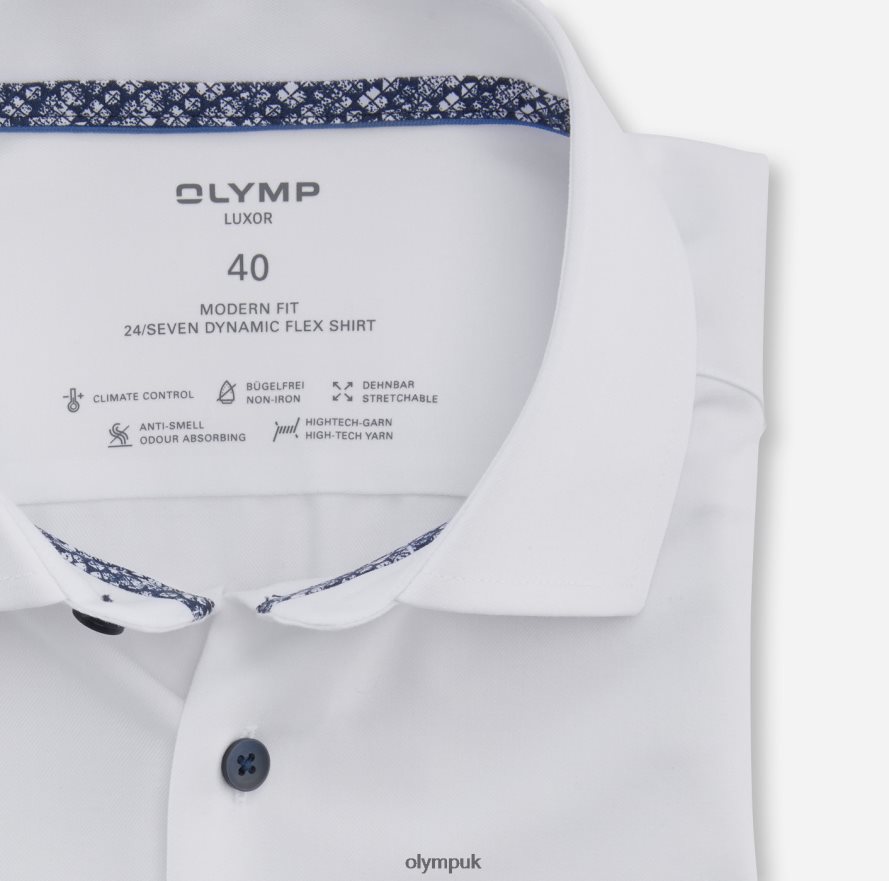Clothing OLYMP Luxor 24/Seven Modern Fit, Business Shirt, Extra Short Sleeve, Global Kent, White NZ22L1469