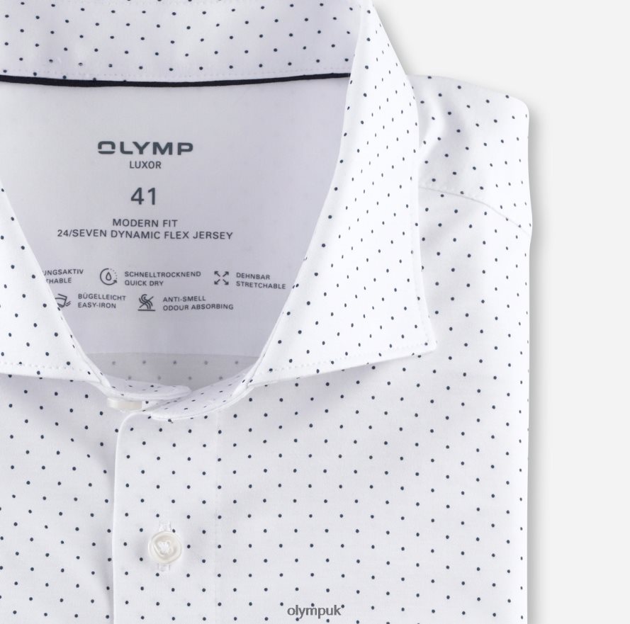 Clothing OLYMP Luxor 24/Seven Modern Fit, Business Shirt, Extra Short Sleeve, Kent, White NZ22L1470