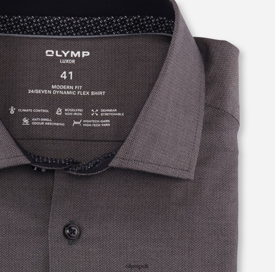 Clothing OLYMP Luxor 24/Seven Modern Fit, Business Shirt, Global Kent, Anthracite NZ22L980