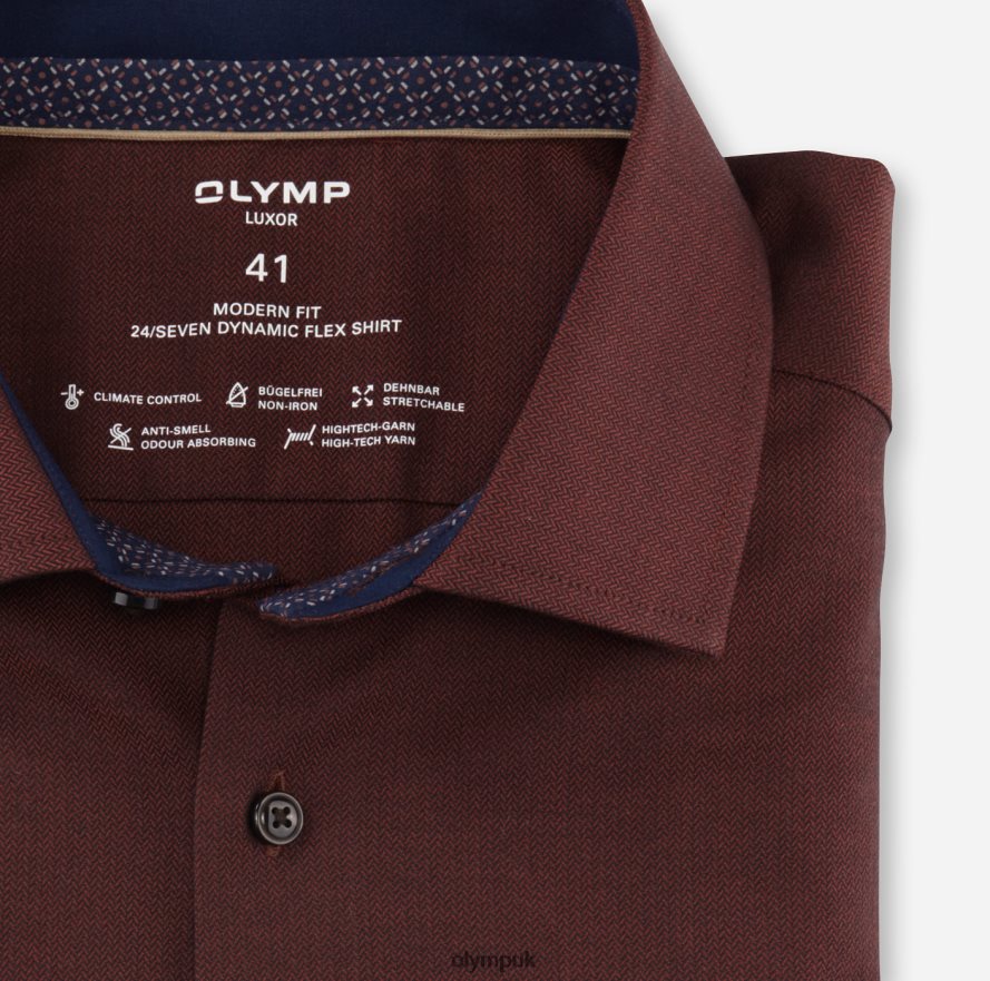Clothing OLYMP Luxor 24/Seven Modern Fit, Business Shirt, Global Kent, Reddish Brown NZ22L1051
