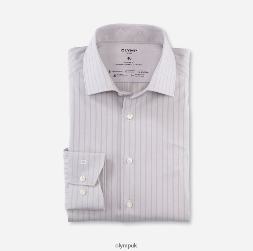 Clothing OLYMP Luxor 24/Seven Modern Fit, Business Shirt, Global Kent, Taupe NZ22L1032