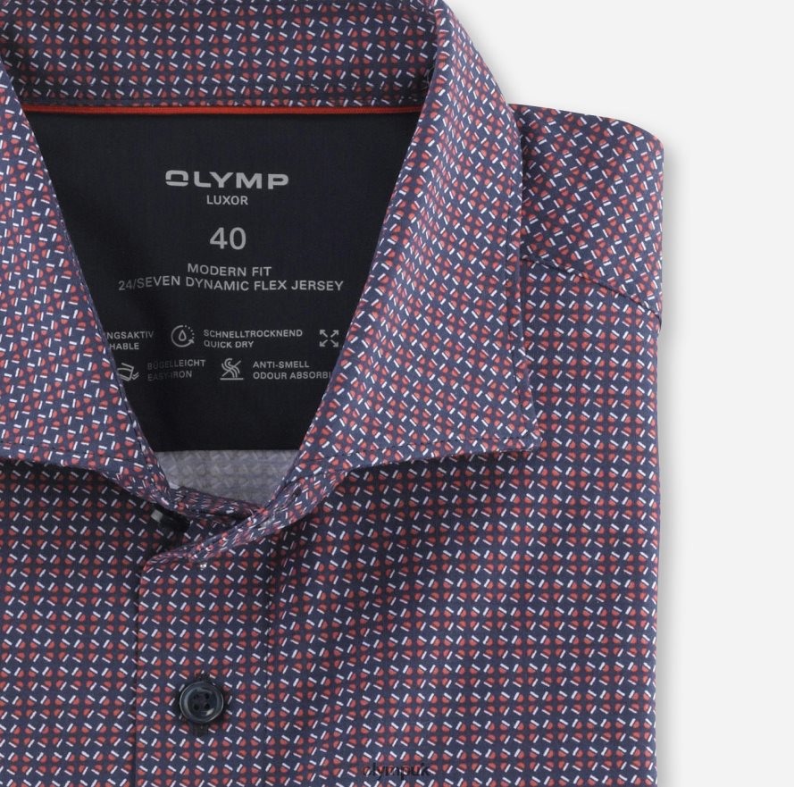 Clothing OLYMP Luxor 24/Seven Modern Fit, Business Shirt, Long Sleeve Extra Long, Kent, Red Orange NZ22L1419
