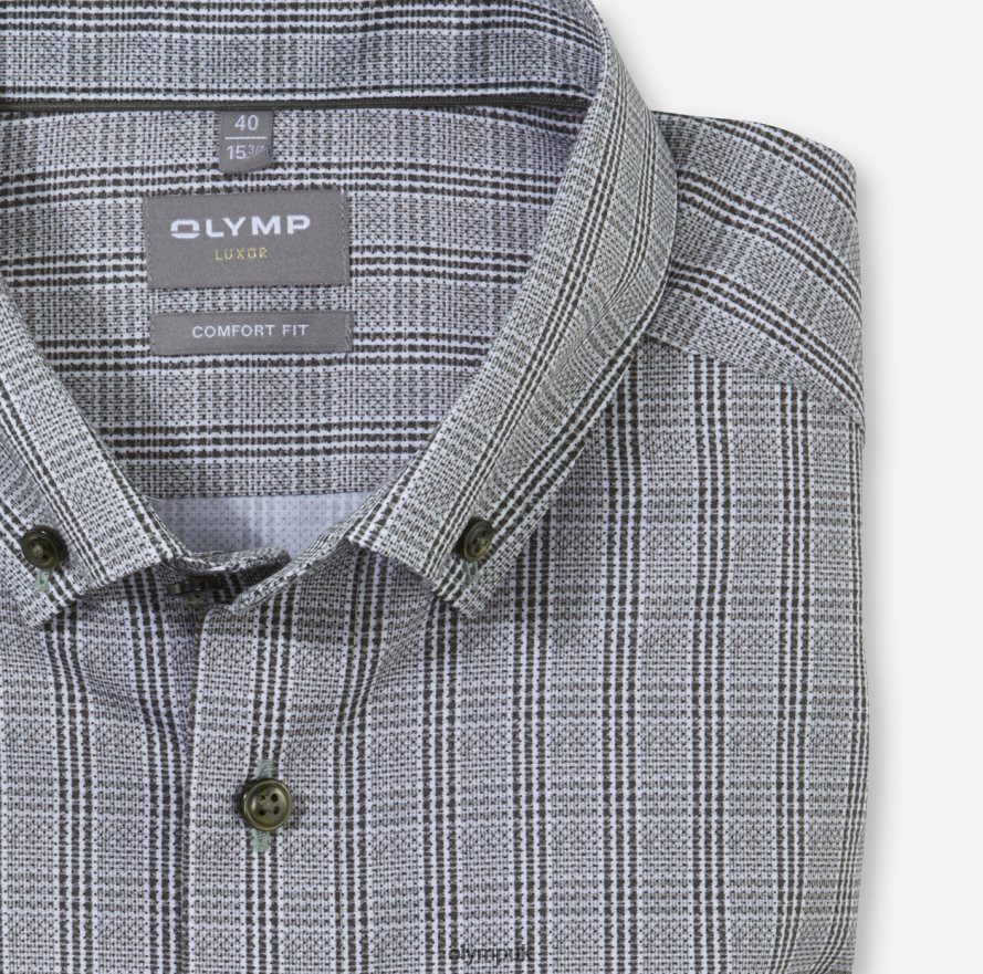 Clothing OLYMP Luxor Comfort Fit, Business Shirt, Button-Down, Olive NZ22L1667