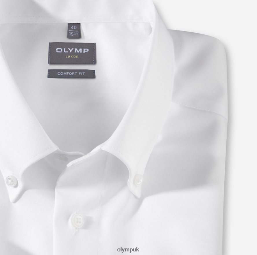 Clothing OLYMP Luxor Comfort Fit, Business Shirt, Button-Down, White NZ22L1674