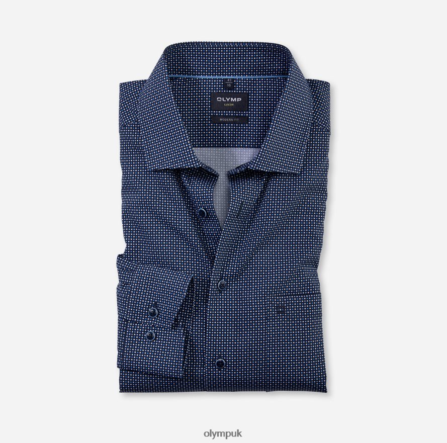 Clothing OLYMP Luxor Modern Fit, Business Shirt, Long Sleeve Extra Long, Global Kent, Marine NZ22L1418