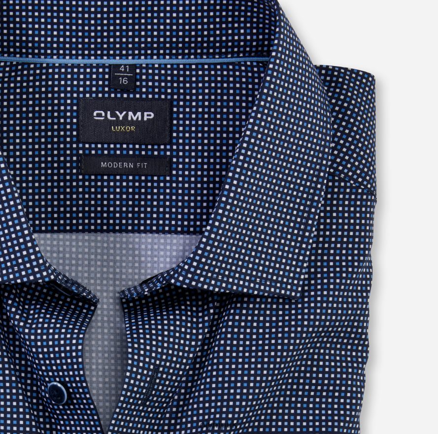 Clothing OLYMP Luxor Modern Fit, Business Shirt, Long Sleeve Extra Long, Global Kent, Marine NZ22L1418