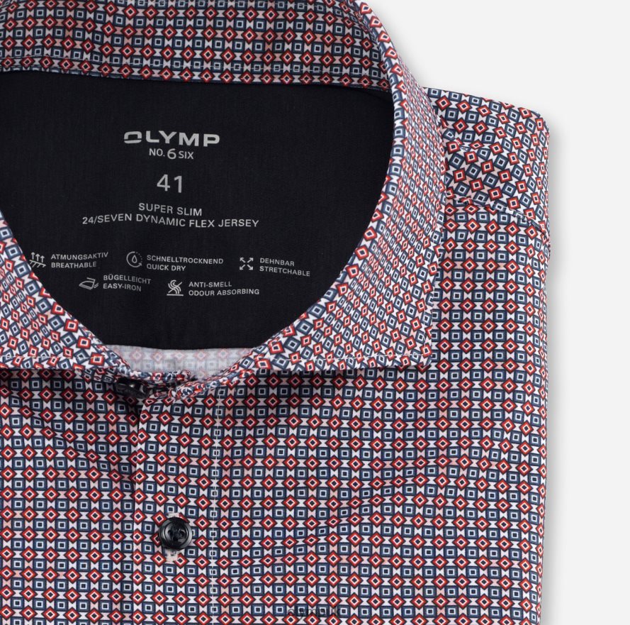 Clothing OLYMP No. Six 24/Seven Super Slim, Business Shirt, Kent, Red Orange NZ22L242
