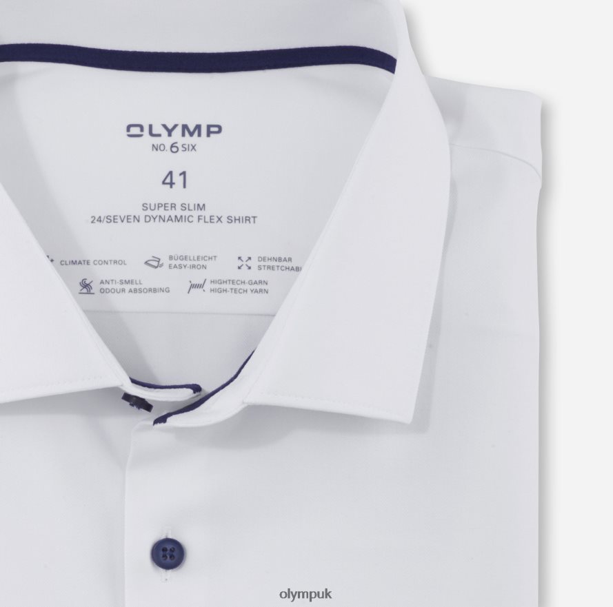 Clothing OLYMP No. Six 24/Seven Super Slim, Business Shirt, Long Sleeve Extra Long, Modern Kent, White NZ22L330