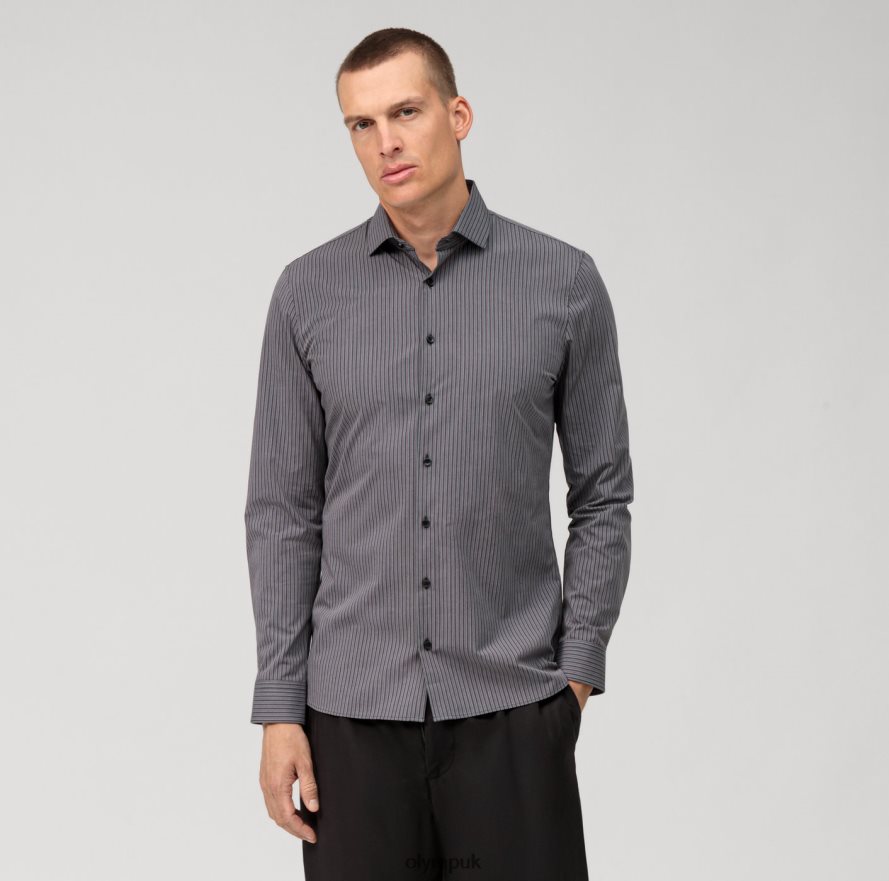 Clothing OLYMP No. Six 24/Seven Super Slim, Business Shirt, Modern Kent, Anthracite NZ22L103