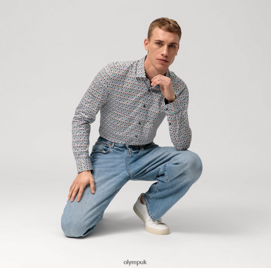 Clothing OLYMP No. Six 24/Seven Super Slim, Business Shirt, Modern Kent, Emerald NZ22L20