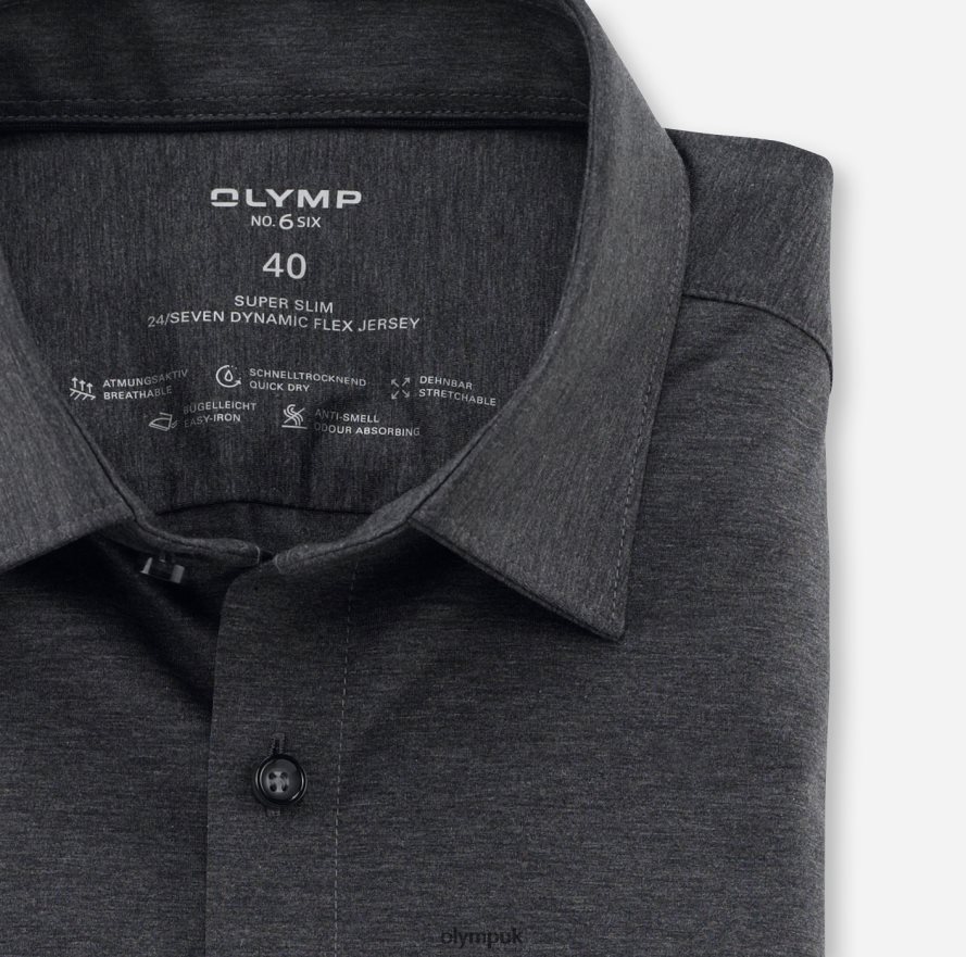 Clothing OLYMP No. Six 24/Seven Super Slim, Business Shirt, Urban Kent, Anthracite NZ22L66