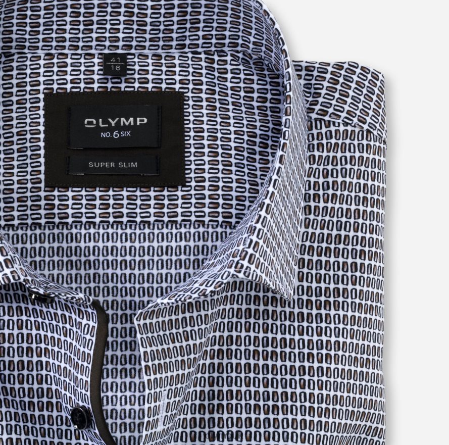 Clothing OLYMP No. Six Super Slim, Business Shirt, Long Sleeve Extra Long, Modern Kent, Brown NZ22L313