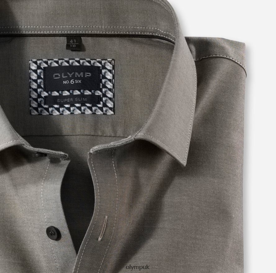 Clothing OLYMP No. Six Super Slim, Business Shirt, Long Sleeve Extra Long, Modern Kent, Brown NZ22L326