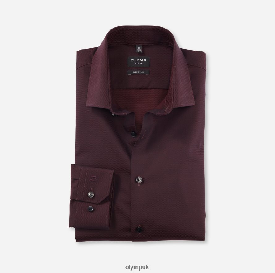 Clothing OLYMP No. Six Super Slim, Business Shirt, Long Sleeve Extra Long, Modern Kent, Dark Red NZ22L307