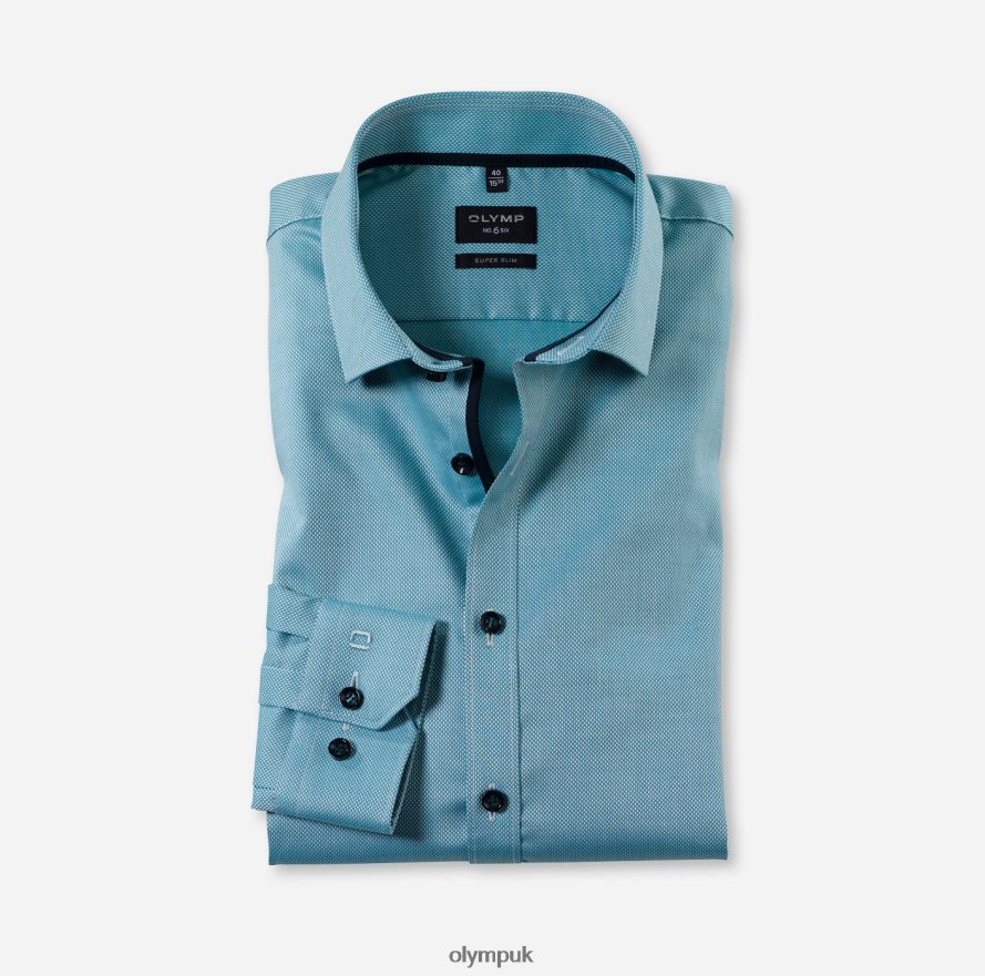 Clothing OLYMP No. Six Super Slim, Business Shirt, Long Sleeve Extra Long, Modern Kent, Emerald NZ22L324