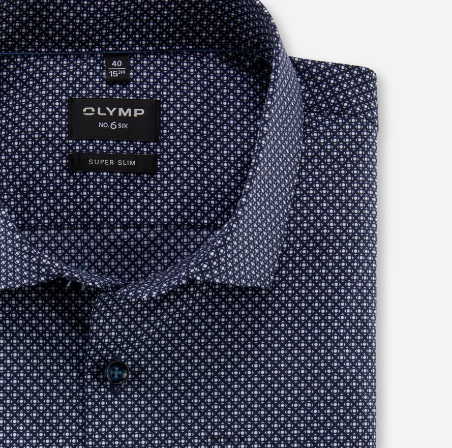 Clothing OLYMP No. Six Super Slim, Business Shirt, Long Sleeve Extra Long, Modern Kent, Marine NZ22L323