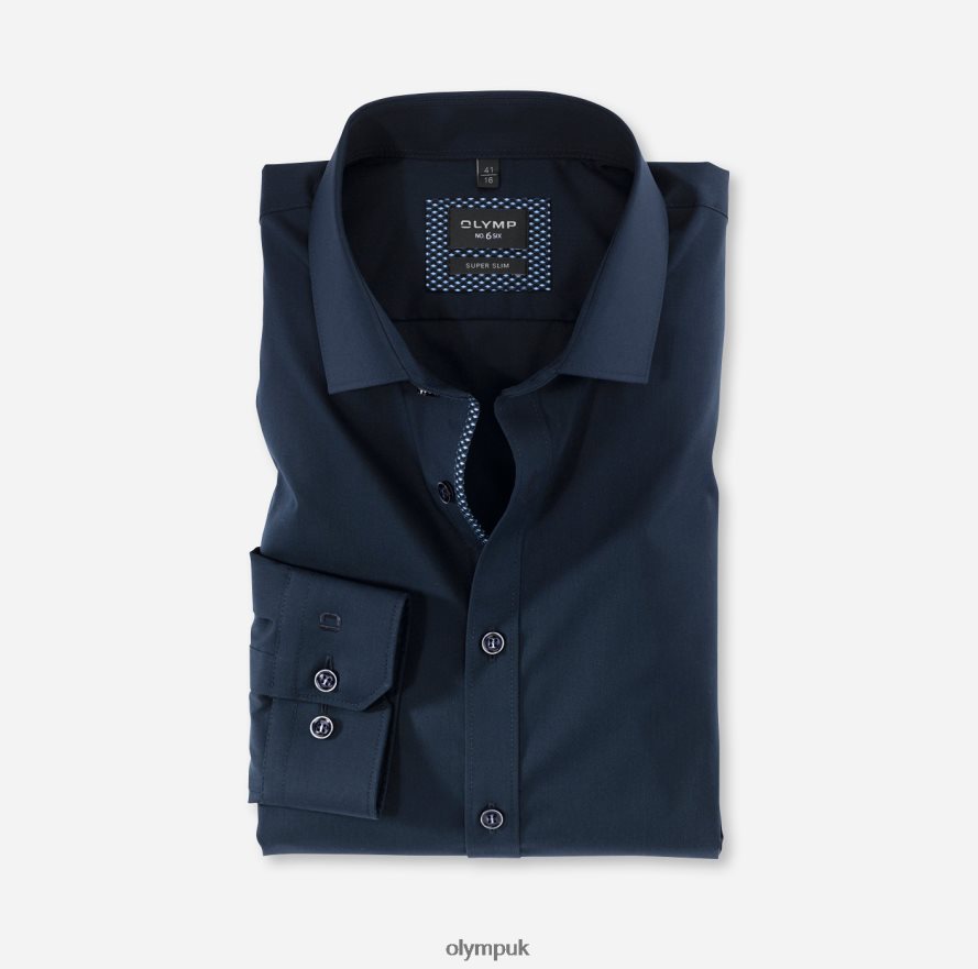 Clothing OLYMP No. Six Super Slim, Business Shirt, Long Sleeve Extra Long, Modern Kent, Marine NZ22L325