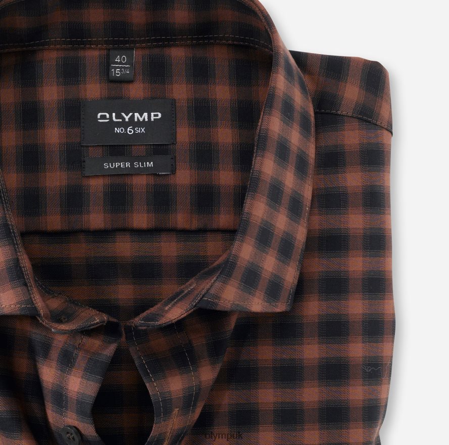 Clothing OLYMP No. Six Super Slim, Business Shirt, Modern Kent, Brown NZ22L245